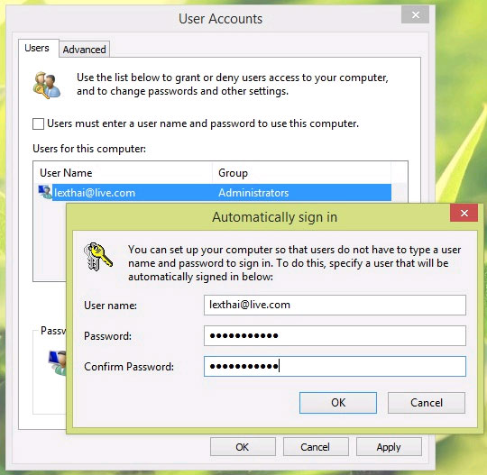 Bỏ qua bước đăng nhập khi khởi động Windows 8.1